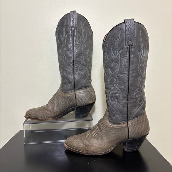 J. Chisholm Women’s Western Cowboy Boots 7M Gray Leather Made in USA Vintage - Picture 2 of 8